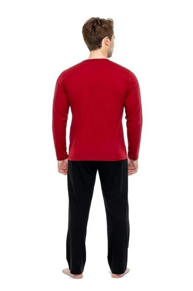 Mod Collection %100 Pamuk Uzun Kol V Yaka Erkek Pijama Takım - 6
