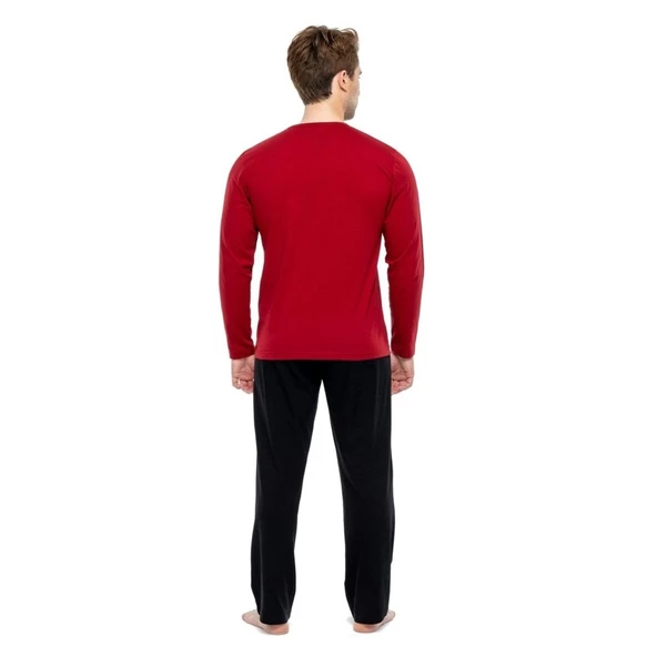 Mod Collection %100 Pamuk Uzun Kol V Yaka Erkek Pijama Takım - 2