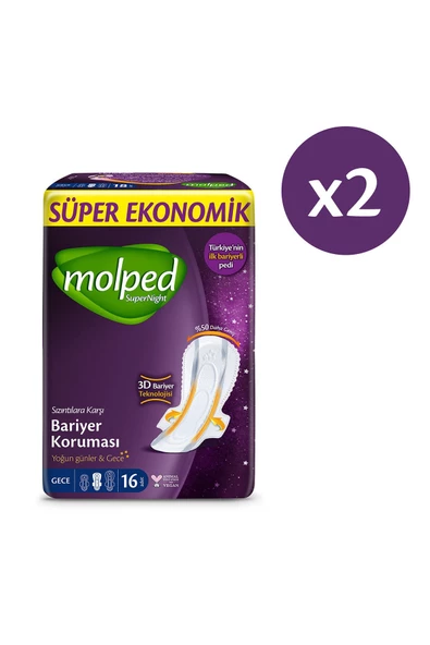 Molped Supernight Gece Hijyenik Ped 16 Lı X 2 Adet - 2
