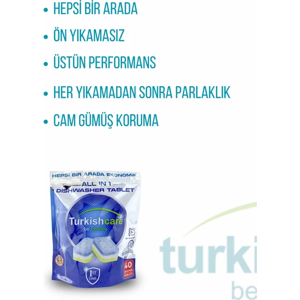 Turkishcare Hepsi Bir Arada Ekonomik 40 Yıkama Bulaşık Deterjanı Tablet - 3