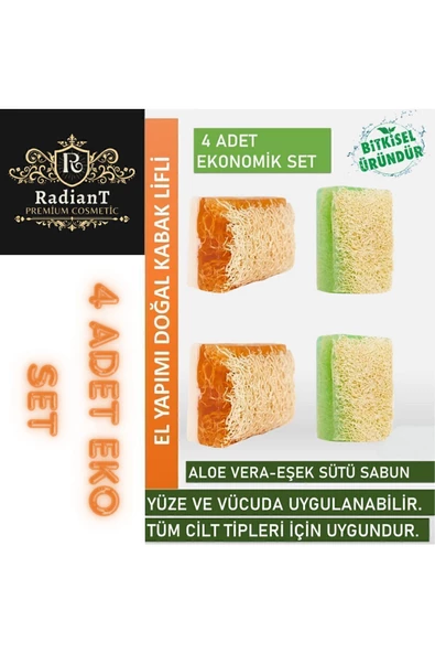 Doğal El Yapımı Kabak Lifli Eşek Sütü Bal& Aloe Vera Sabun 4'lü Set