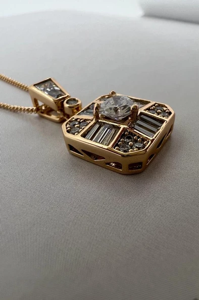 STAR ZIRCON  DESIGN KOLYE (ALTIN KAPLAMA ) - 4