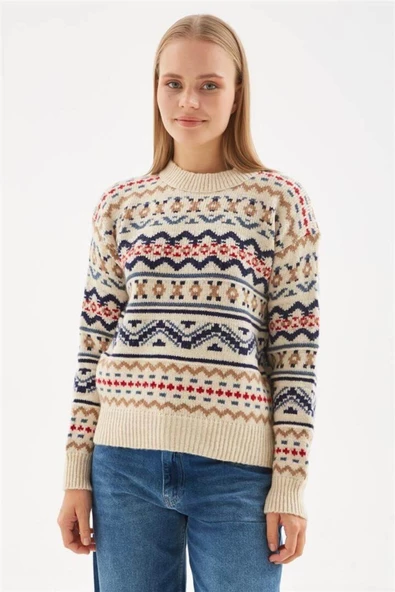 FASHION FRIENDS KADIN DESENLİ KAZAK 24K0216K1 - 5