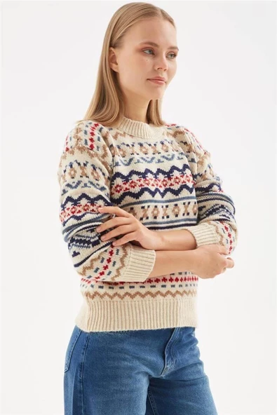 FASHION FRIENDS KADIN DESENLİ KAZAK 24K0216K1 - 3