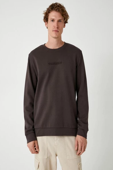 Koton Bisiklet Yaka Sweatshirt Slogan Baskılı Uzun Kollu Pamuklu İnterlok Kumaş - 3
