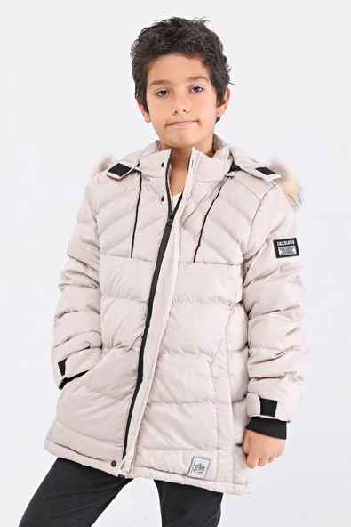 Natural Kürklü Erkek Çocuk Kaban Bej 51237t - 8