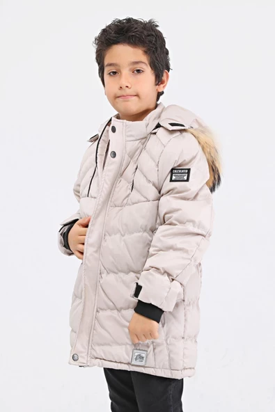 Natural Kürklü Erkek Çocuk Kaban Bej 51237t - 2