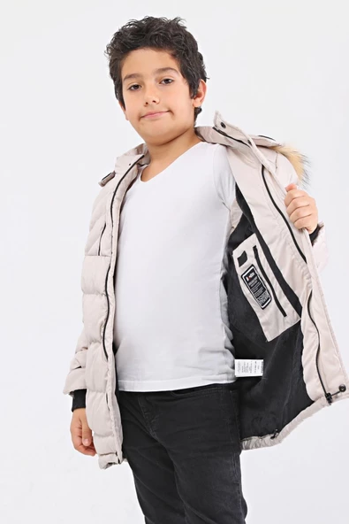 Natural Kürklü Erkek Çocuk Kaban Bej 51237t - 5