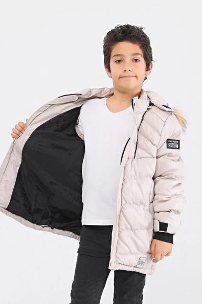 Natural Kürklü Erkek Çocuk Kaban Bej 51237t - 11