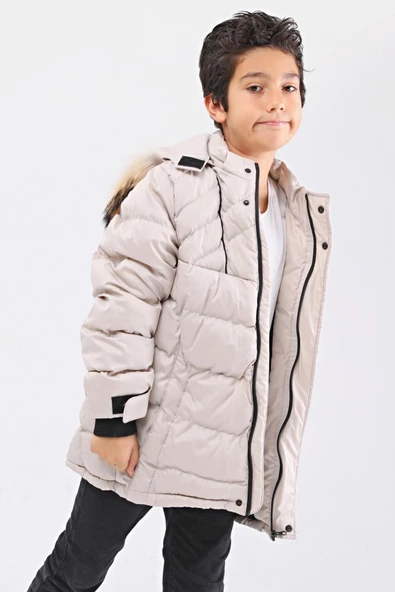 Natural Kürklü Erkek Çocuk Kaban Bej 51237t - 12