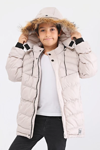 Natural Kürklü Erkek Çocuk Kaban Bej 51237t - 7