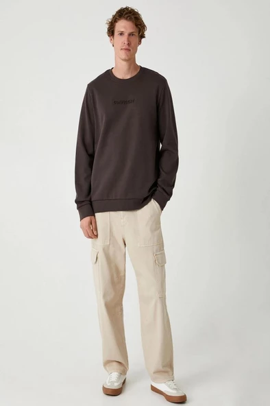 Koton Bisiklet Yaka Sweatshirt Slogan Baskılı Uzun Kollu Pamuklu İnterlok Kumaş - 2
