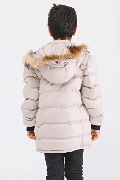 Natural Kürklü Erkek Çocuk Kaban Bej 51237t - 6
