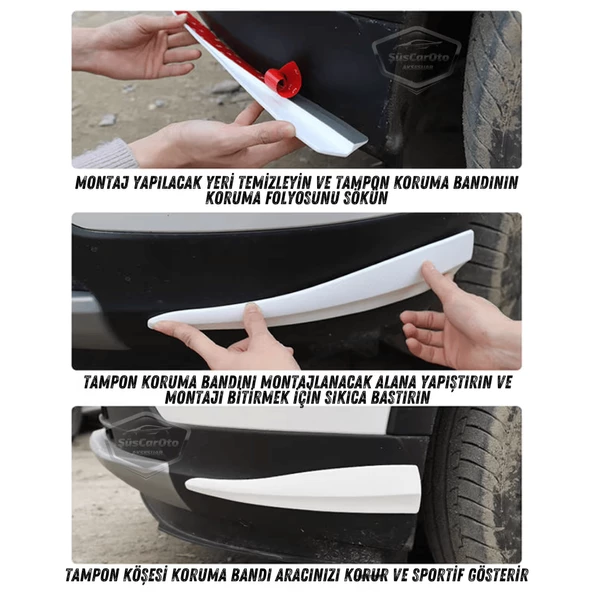 Üniversal Her Araca Uyumlu Esnek Tampon Köşesi Koruma Bandı Tampon Köşe Koruyucu Şerit Yumuşak Bant 2 Parça Siyah 28 cm - 6