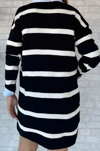 Premium Kumaş Çizgili Triko Hırka - 2