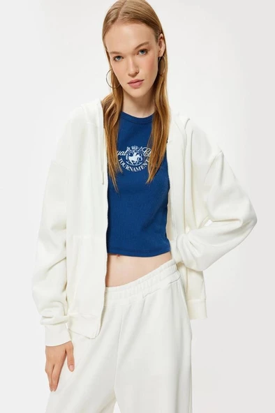Koton Kapüşonlu Fermuarlı Oversize Sweatshirt Kanguru Cepli