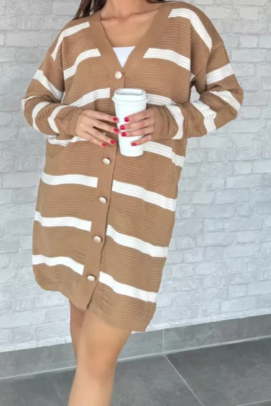 Premium Kumaş Çizgili Triko Hırka - 10