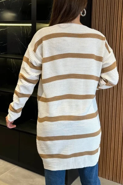 Premium Kumaş Çizgili Triko Hırka - 9