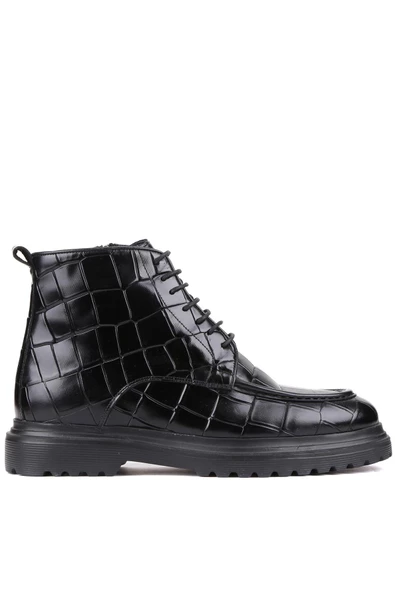 Shoetyle - Siyah Croco Deri Fermuarlı Erkek Bot 250-604