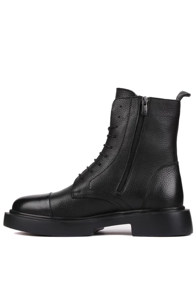 Shoetyle - Siyah Deri Fermuarlı Erkek Postal Bot 250-090 - 7
