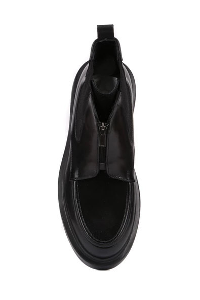 Shoetyle - Siyah Deri, Süet Fermuarlı Erkek Bot 250-085 - 5
