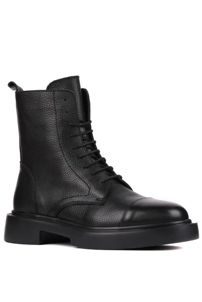 Shoetyle - Siyah Deri Fermuarlı Erkek Postal Bot 250-090 - 6