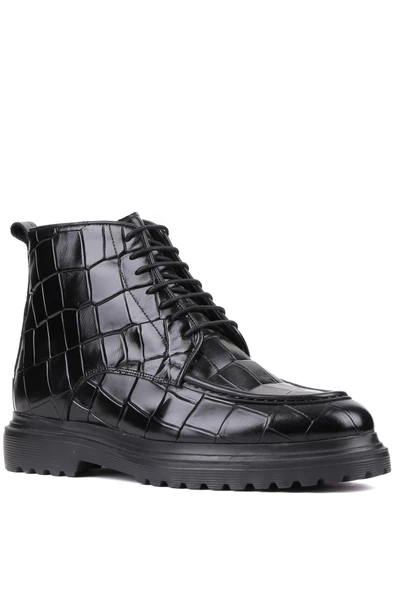 Shoetyle - Siyah Croco Deri Fermuarlı Erkek Bot 250-604 - 2