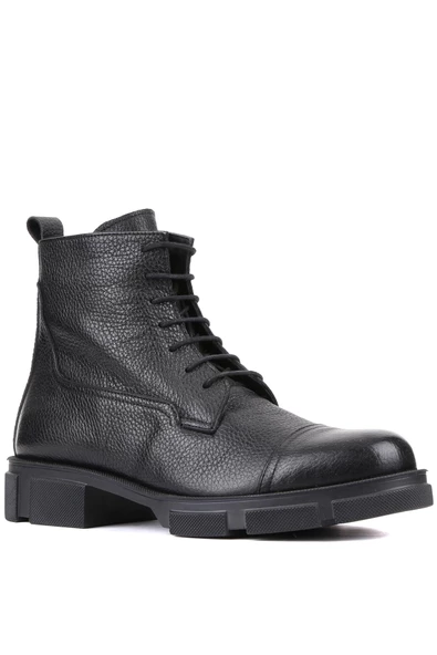 Shoetyle - Siyah Flooter Deri Bağcıklı Erkek Bot 250-206 - 2