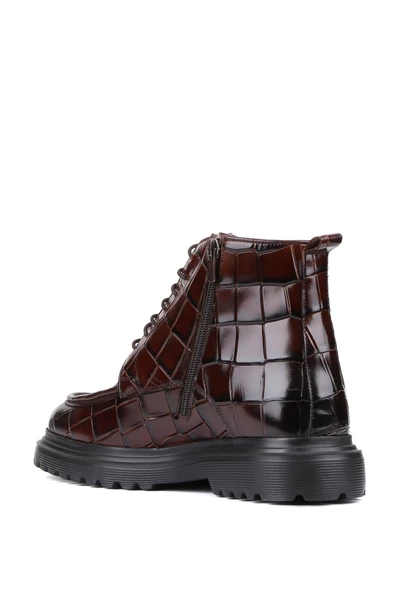 Shoetyle - Kahverengi Croco Deri Fermuarlı Erkek Bot 250-604 - 4