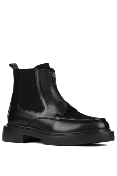 Shoetyle - Siyah Deri, Süet Fermuarlı Erkek Bot 250-085 - 2