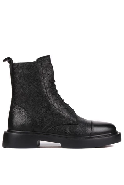 Shoetyle - Siyah Deri Fermuarlı Erkek Postal Bot 250-090 - 5