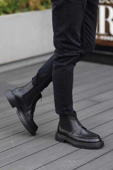 Shoetyle - Siyah Deri Fermuarlı Erkek Bot 250-085 - 4