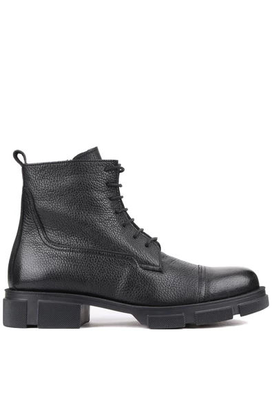 Shoetyle - Siyah Flooter Deri Bağcıklı Erkek Bot 250-206
