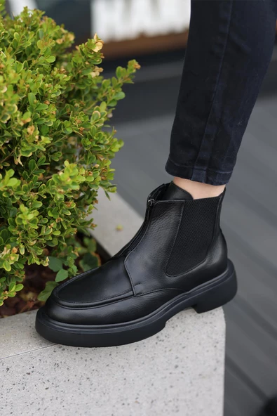 Shoetyle - Siyah Deri Fermuarlı Erkek Bot 250-085 - 3