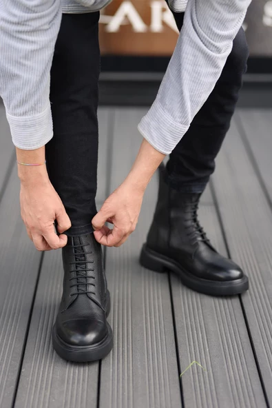 Shoetyle - Siyah Deri Fermuarlı Erkek Postal Bot 250-090