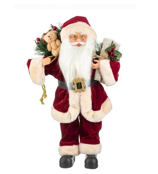 Yılbaşı Süsü Noel Baba Biblo Figür Büyük Boy 45cm - Peluş Ayılı Hediye Çuvalı ve Aksesuarları ile - 2