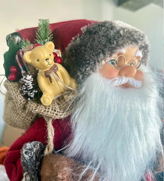 Yılbaşı Süsü Noel Baba Biblo Figür Büyük Boy 45cm - Feneri, Ayılı Hediye Çuvalı ve Aksesuarları ile - 2