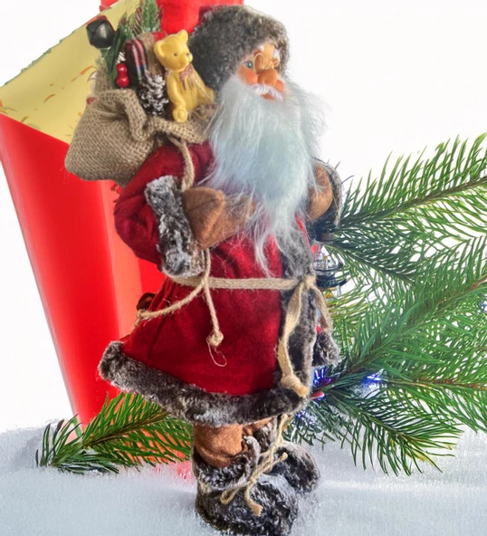 Yılbaşı Süsü Noel Baba Biblo Figür Büyük Boy 45cm - Feneri, Ayılı Hediye Çuvalı ve Aksesuarları ile - 5