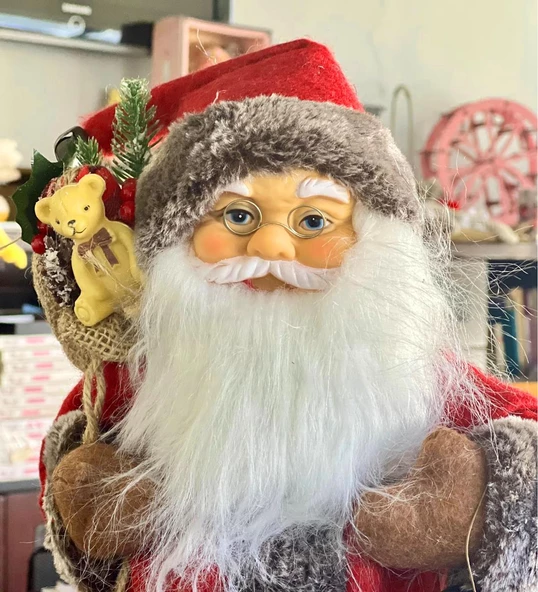 Yılbaşı Süsü Noel Baba Biblo Figür Büyük Boy 45cm - Feneri, Ayılı Hediye Çuvalı ve Aksesuarları ile - 6