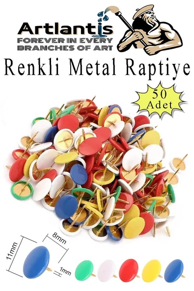 Renkli Raptiye 50 Adet 1 Paket Pvc Kaplı Başlıklı Raptiye Plastik Yuvarlak Düğmeli Raptiye Pano Okul Ofis Büro Ev