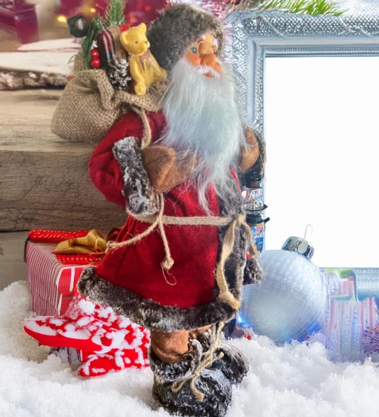 Yılbaşı Süsü Noel Baba Biblo Figür Büyük Boy 45cm - Feneri, Ayılı Hediye Çuvalı ve Aksesuarları ile - 4