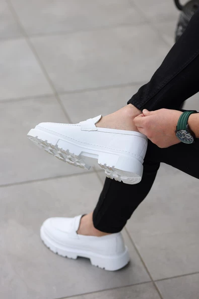 Shoetyle - Beyaz Deri Bağcıksız Erkek Günlük Ayakkabı 101-9069 - Resim 4