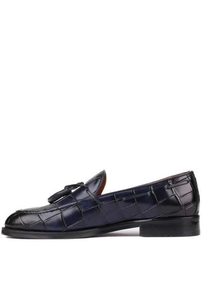 Shoetyle - Lacivert Croco Deri Püsküllü Erkek Klasik Ayakkabı 250-7951 - 3