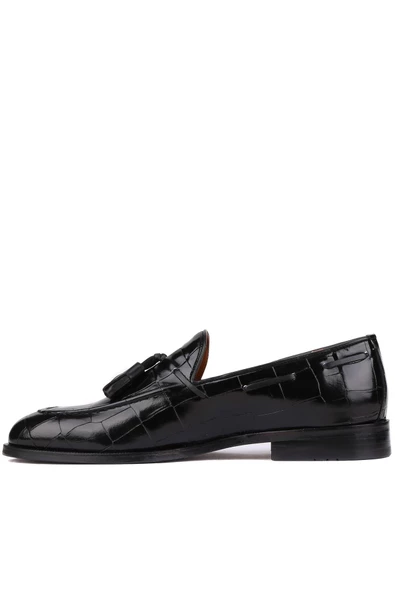 Shoetyle - Siyah Croco Deri Püsküllü Erkek Klasik Ayakkabı 250-7951 - Resim 3