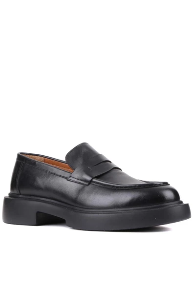 Shoetyle - Siyah Deri Bağcıksız Erkek Klasik Ayakkabı 250-2375 - Resim 3