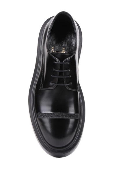 Shoetyle - Siyah Açma Deri Bağcıklı Erkek Klasik Ayakkabı 250-601 - Resim 5