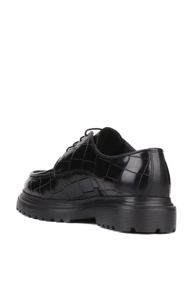Shoetyle - Siyah Croco Deri Bağcıklı Erkek Günlük Ayakkabı 250-1615 - Resim 4