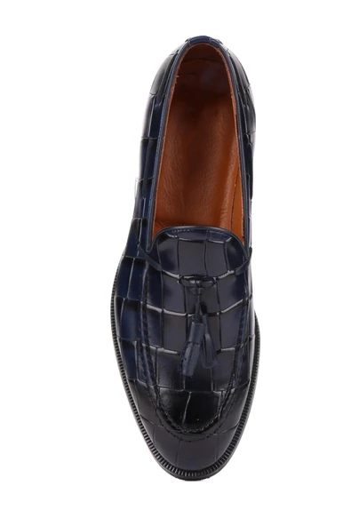 Shoetyle - Lacivert Croco Deri Püsküllü Erkek Klasik Ayakkabı 250-7951 - 5