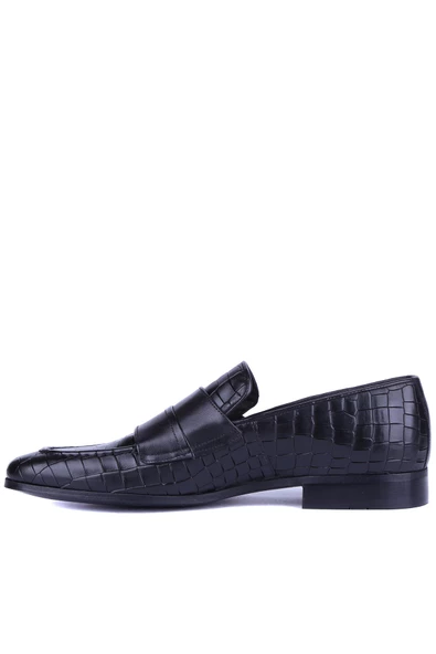 Fosco - Siyah Kroko Hakiki Deri Erkek Günlük Ayakkabı 2520 - 6934 - Resim 3