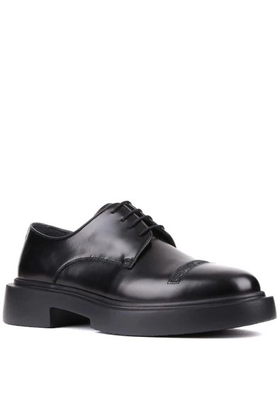 Shoetyle - Siyah Açma Deri Bağcıklı Erkek Klasik Ayakkabı 250-601 - Resim 2